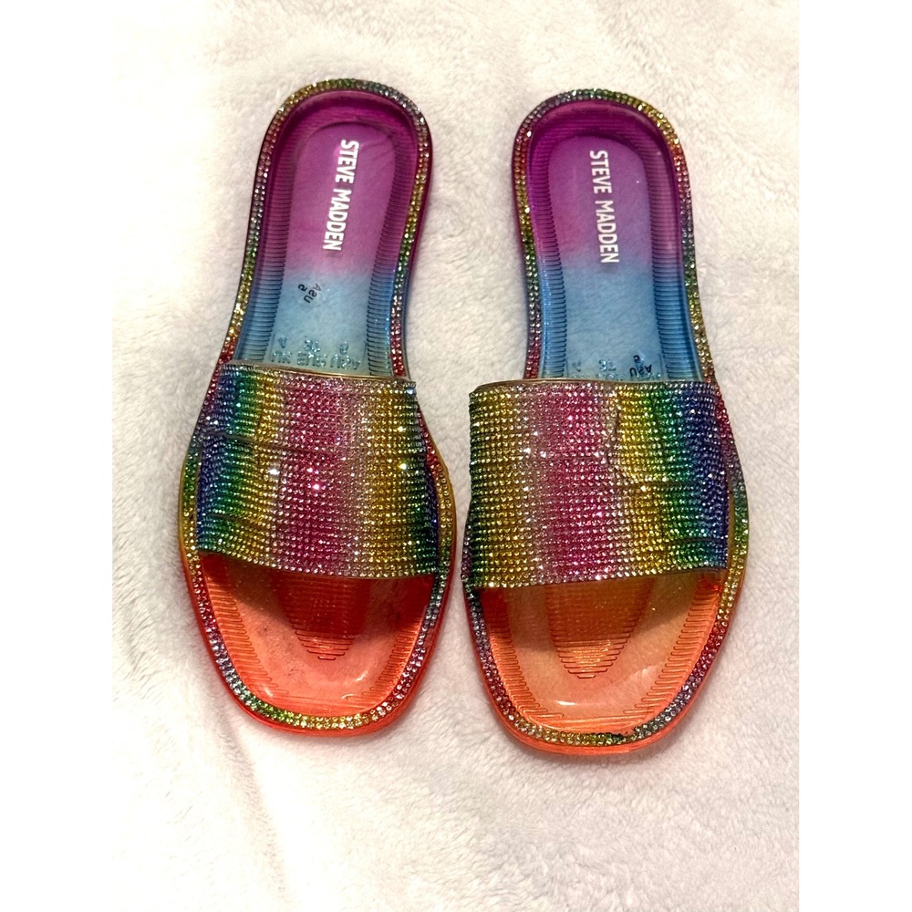 Steve Madden Joyous Rainbow Rhinestone‎ Jelly Slides Sandals Ombre Multi Size 5